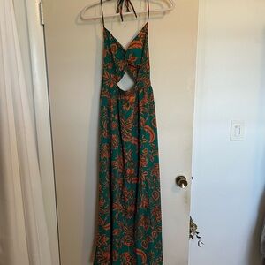 SHEIN Teal and Orange Backless Floral Dress